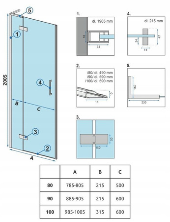Drzwi Prysznicowe Uchylne Hugo Gold Złote Szczotkowane