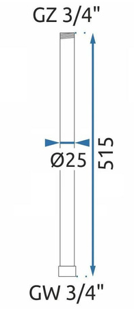 Adapter Przedłużający do Zestawu Natryskowego 50 cm Chrom
