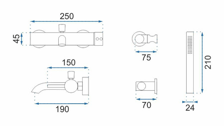 Bateria Wannowa Ścienna Lungo Czarna
