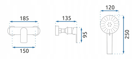Bateria Prysznicowa Ścienna Bloom Czarna Złota