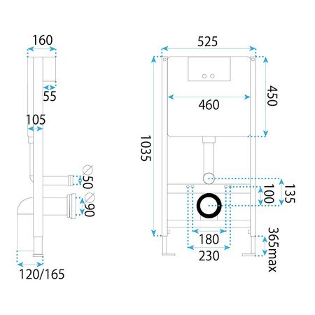 Stelaż Podtynkowy WC K011A-Q + Przycisk Spłukujący Typ T Biały