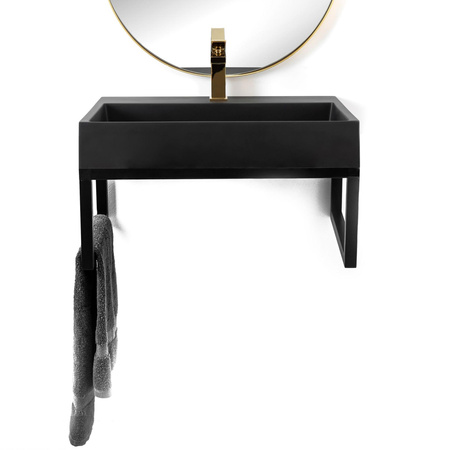 Umywalka Konglomeratowa Nablatowa Goya Czarna 50 cm + Stelaż