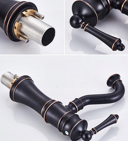 Bateria Umywalkowa Vintage Czarna Postarzana Niska