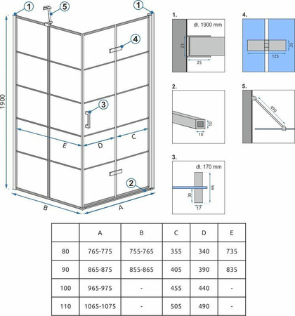 Kabina Prysznicowa Składana Molier Black Ze Ścianką Stałą 