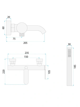 Bateria Wannowa Ścienna Rea Spot Złota