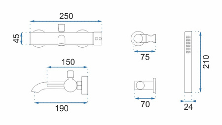 Bateria Wannowa Ścienna Lungo Chrom