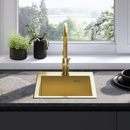 Zlewozmywak Kuchenny LEO 40 cm Złoto Szczotkowane + Syfon