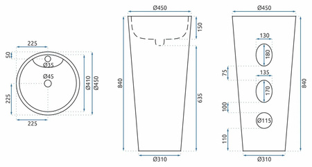 Umywalka Wolnostojąca Ceramiczna Anya 45