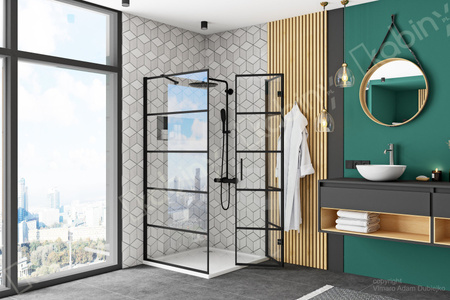 Kabina Prysznicowa Składana Molier Black Ze Ścianką Stałą 